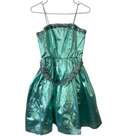 Vintage Teal Mini Dress with Sequin Details - Picture 1 of 9